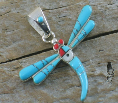 Pendant Blue Turquoise Inlay Dragonfly
